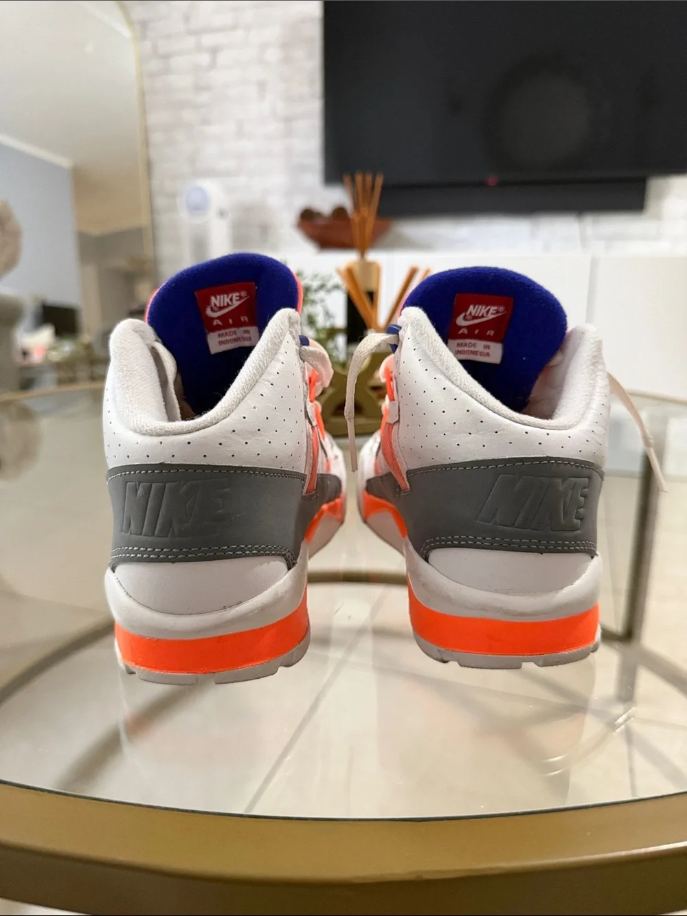 Nike Kids White Neon Orange & Blue High-Top Sneakers
